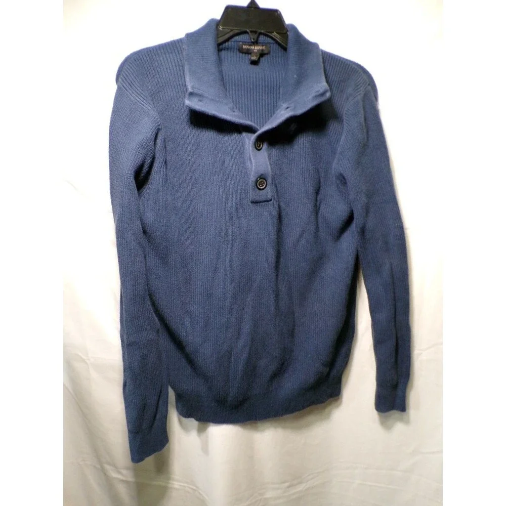 Banana Republic Men's Blue Ribbed Henley Pullover Sweater Small
